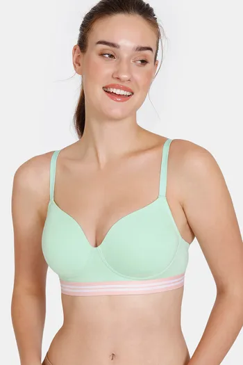 Buy Zivame Sporty Twist Padded Non Wired 3/4th Coverage T-Shirt Bra - Green Ash